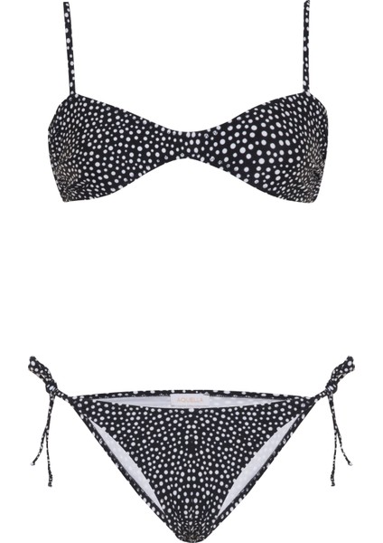 Puantiyeli Siyah Straplez Bikini Takım