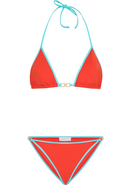 Biye Detaylı Aksesuarlı Kırmızı Bikini Takım
