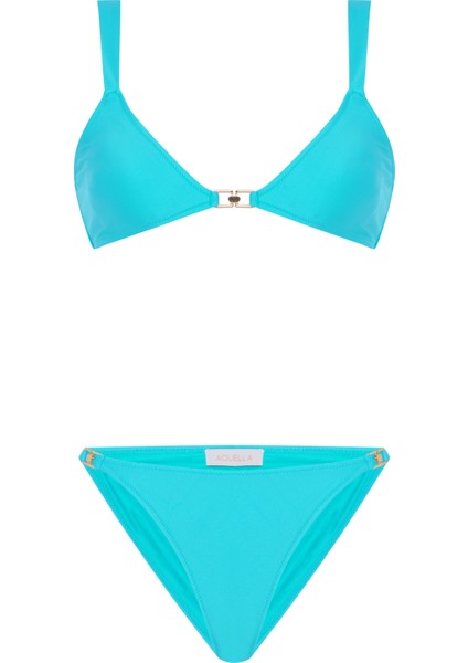 Aksesuarlı Turkuaz Üçgen Bikini Takım