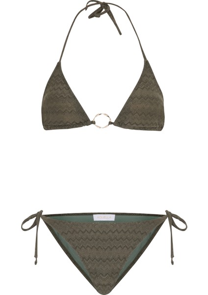 Zigzag Desenli Haki Üçgen Bikini Takım