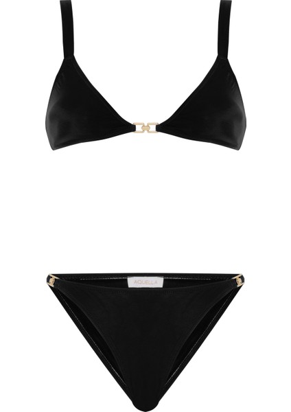 Aksesuarlı Siyah Üçgen Bikini Takım