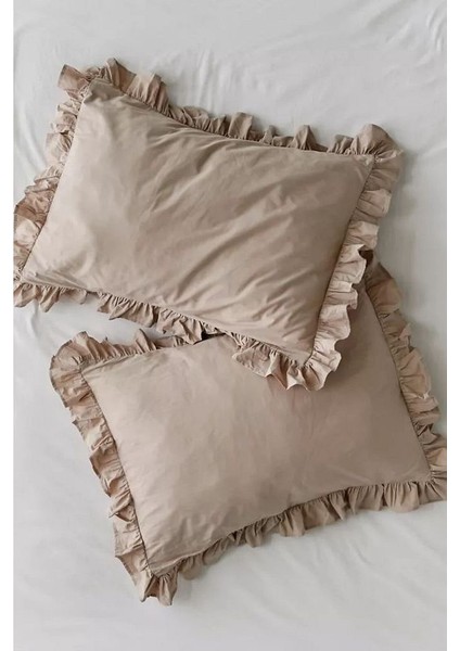 Fırfırlı Bej Renk Ikili Yastık Kılıfı Pamuk Organik fiyatları
