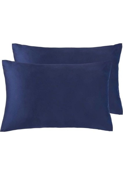 Lacivert Renk Pamuk Saten Yastık Kılıfı