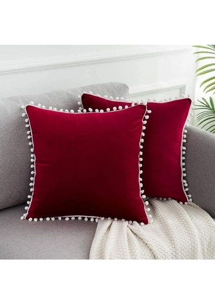 Bordo Renk Ponponlu Kirlent ve Kılıfı