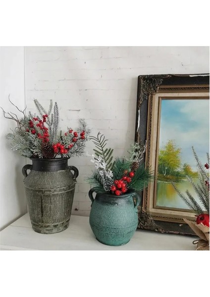 Yılbaşı Noel Yapay Çiçek Kırmızı Toplu Karlı Kozalaklı Çamlı 75X25X10CM Christmas Kış 1 Adet