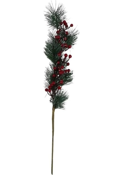 Yılbaşı Noel Yapay Çiçek Kırmızı Toplu Karlı Çamlı 57X11X10CM Christmas Kış Yeni Yıl 1 Adet