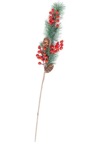 Yılbaşı Noel Yapay Çiçek Kırmızı Toplu Karlı Çamlı 57X11X10CM Christmas Kış Yeni Yıl 1 Adet