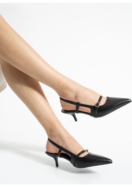 Kadın Stiletto Sivri Burun Arkası Açık Topuklu Ayakkabı Celiva Siyah modelleri