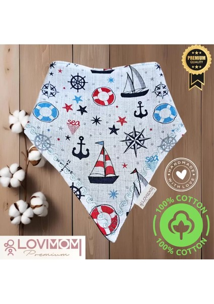 Pamuk Ekstra Soft 2 Kat Müslin Bebek Fuları Salya & Mama Önlüğü 45cm 3 Çıtçıtlı Sailor