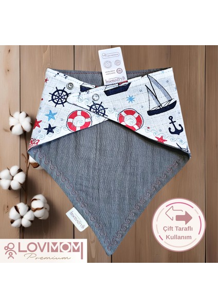 Pamuk Ekstra Soft 2 Kat Müslin Bebek Fuları Salya & Mama Önlüğü 45cm 3 Çıtçıtlı Sailor modelleri