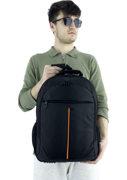 3 Bölmeli Sırt Çantası (Laptop Bölmeli) Siyah-Turuncu 5151 indirimleri