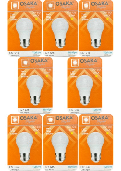 (8 adet) Osaka 7W (50W) Sarı IŞIK E27 DUYLU (Kalın Duy) LED Mini Ampul