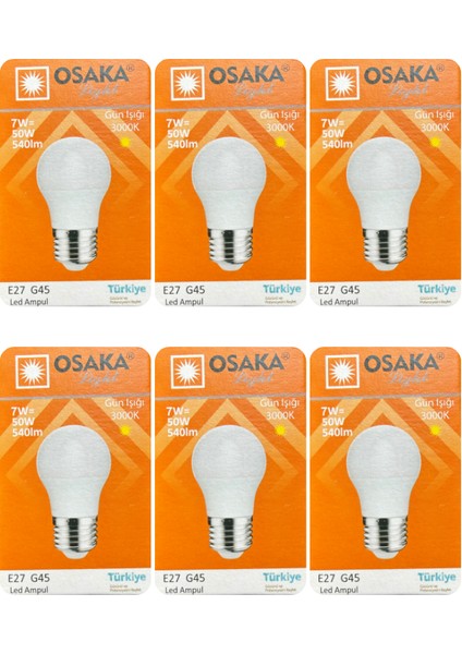 (6 adet) Osaka 7W (50W) Sarı IŞIK E27 DUYLU (Kalın Duy) LED Mini Ampul