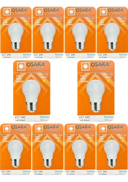 (10 adet) Osaka 7W (50W) Sarı IŞIK E27 DUYLU (Kalın Duy) LED Mini Ampul