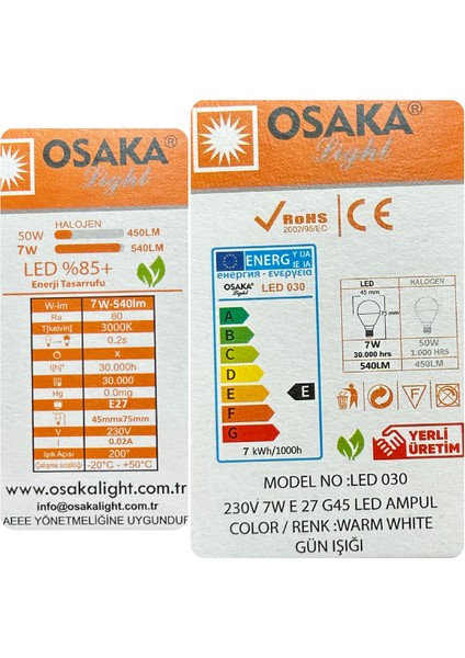 (10 adet) Osaka 7W (50W) Sarı IŞIK E27 DUYLU (Kalın Duy) LED Mini Ampul fırsatları