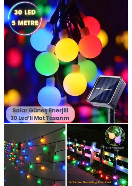 Solar 30 Ledli Top 8 Modlu Çok Renkli Işık Bahçe Aydınlatma Dekorasyon Güneş Enerjili