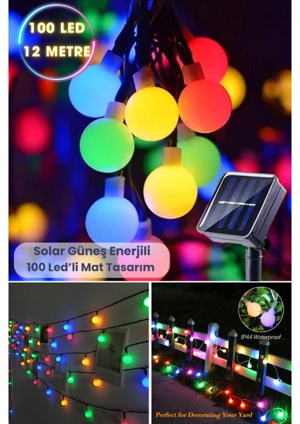 Solar 100 Ledli Top 8 Modlu Çok Renkli Işık Bahçe Aydınlatma Dekorasyon Güneş Enerjili