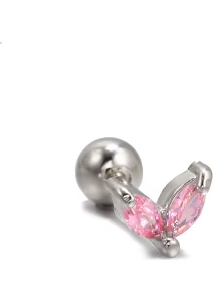 By Dilek Çetin Acessorry Çelik Pembe V Model Kıkırdak Helix Tragus Piercing (1ADET)