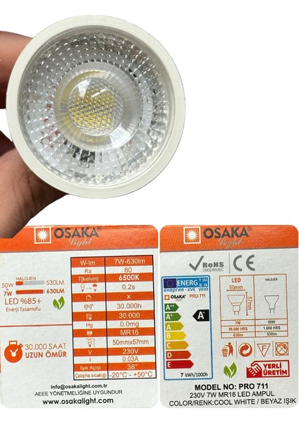 (4 adet) Osaka 7W (50W) Beyaz Işık (6500K) G4 DUYLU (Iğne Bacak) LED Çanak Ampul