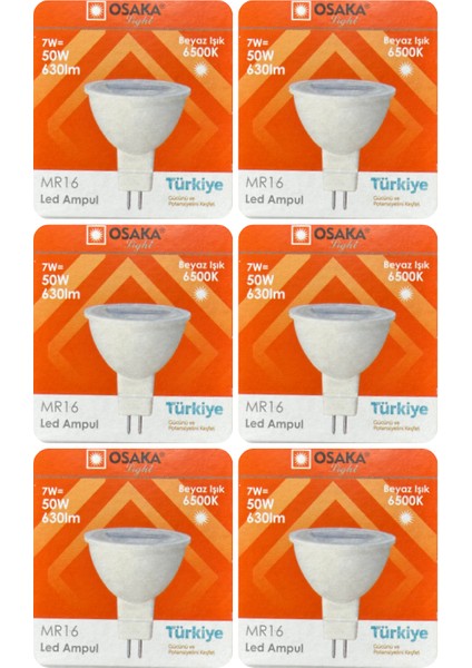 (6 adet) Osaka 7W (50W) Beyaz Işık (6500K) G4 DUYLU (Iğne Bacak) LED Çanak Ampul