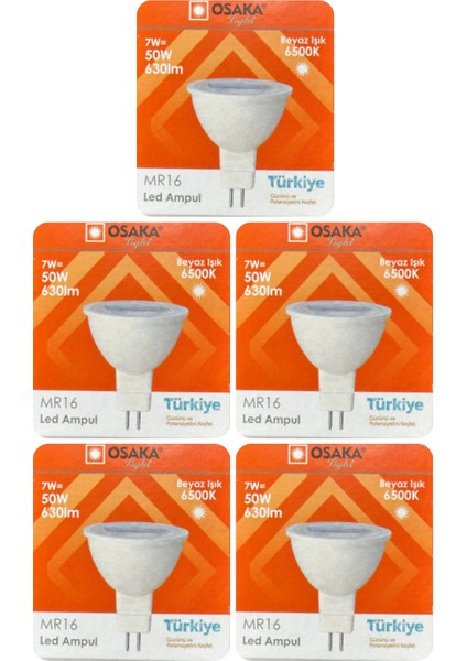 (5 adet) Osaka 7W (50W) Beyaz Işık (6500K) G4 DUYLU (Iğne Bacak) LED Çanak Ampul