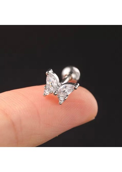 By Dilek Çetin Acessorry Çelik Beyaz Kelebek Figürlü Kıkırdak Helix Tragus Piercing (1 Adet)