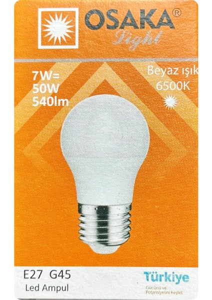 (1 adet) Osaka 7W (50W) Beyaz Işık (6500K) E27 DUYLU (Kalın Duy) LED Mini Ampul