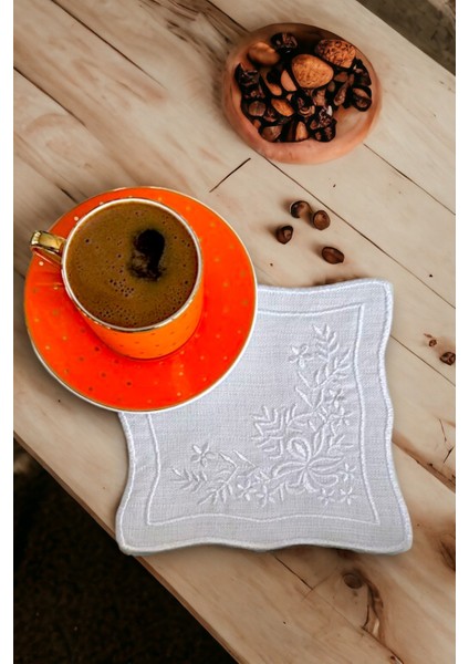 2'li Beyaz Işleme Kokteyl Peçetesi | Sunum Peçetesi | Kahve Yanı Peçetesi | Bardak Altığı