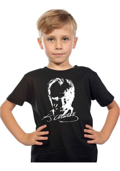 Sıfır Yaka T-Shirt - %100 Pamuk Çocuk Atatürk Baskılı
