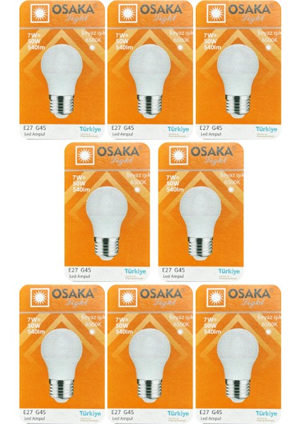 (8 adet) Osaka 7W (50W) Beyaz Işık (6500K) E27 DUYLU (Kalın Duy) LED Mini Ampul