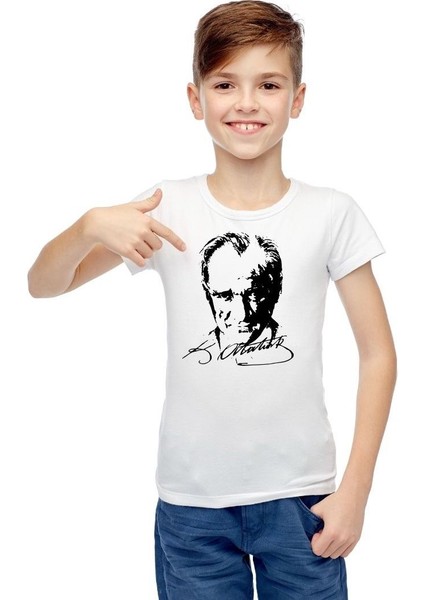 Sıfır Yaka T-Shirt - %100 Pamuk Çocuk Atatürk Baskılı modelleri