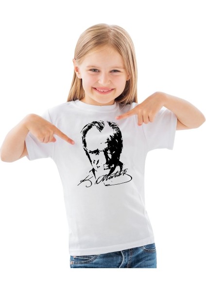 Sıfır Yaka T-Shirt - %100 Pamuk Çocuk Atatürk Baskılı