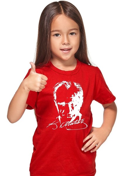 Sıfır Yaka T-Shirt - %100 Pamuk Çocuk Atatürk Baskılı