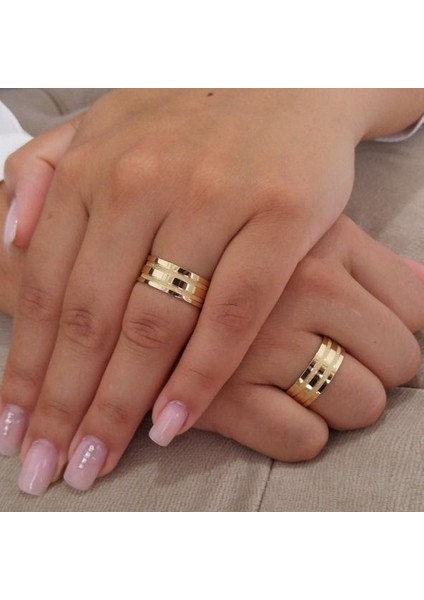 Unisex 8 mm Genişliğinde Gümüş Altın Kaplamalı Alyans
