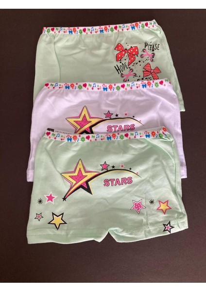 Tutku Kız Çocuk Yıldız Desenli Şort Külot 3’lü Set – Yeşil, Lila