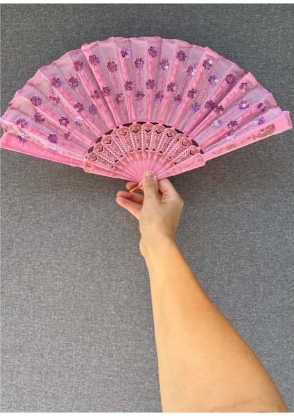 Toz Pembe Renkli Pullu Yelpaze