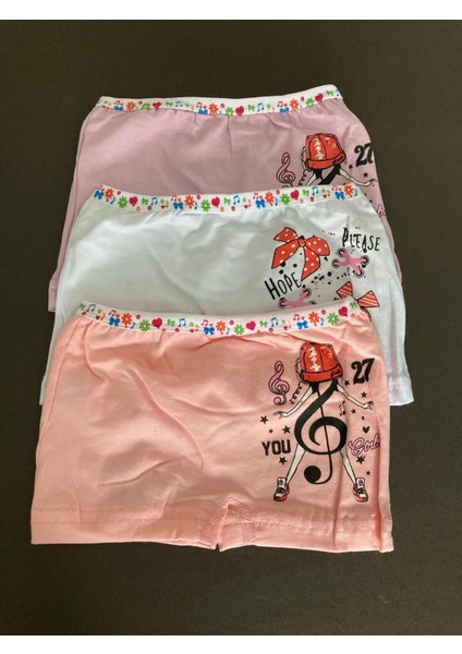 Tutku Kız Çocuk Müzik Desenli Şort Külot 3’lü Set – Pembe, Lila, Beyaz