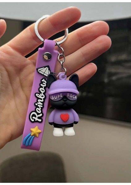 Üç Boyutlu Mor Kedi Rock Silikon Anahtarlık