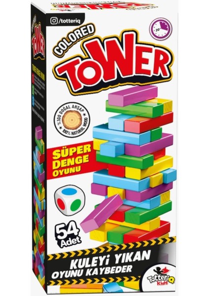 Renkli Jenga Tower Büyük Boy Eğitici Doğal Ahşap Denge Oyunu (54 Parça)