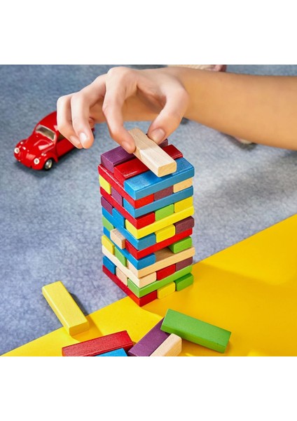 Renkli Jenga Tower Büyük Boy Eğitici Doğal Ahşap Denge Oyunu (54 Parça) fiyatları