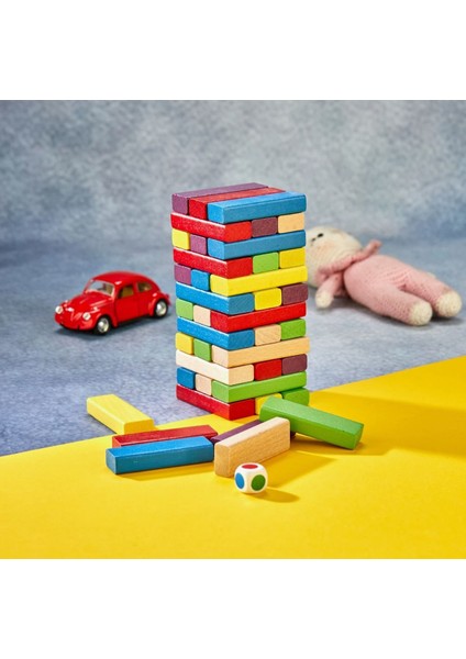 Renkli Jenga Tower Büyük Boy Eğitici Doğal Ahşap Denge Oyunu (54 Parça) modelleri