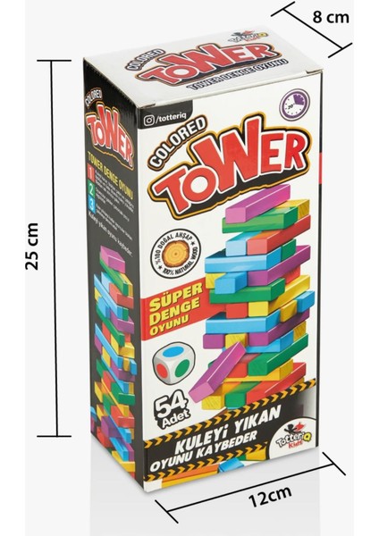 Renkli Jenga Tower Büyük Boy Eğitici Doğal Ahşap Denge Oyunu (54 Parça) indirimleri