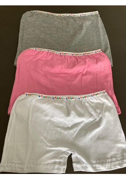 Tutku Kız Çocuk Desenli Külot 3’lü Set – Beyaz, Gri, Pembe