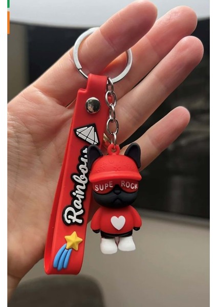 Üç Boyutlu Kırmızı Kedi Rock Silikon Anahtarlık