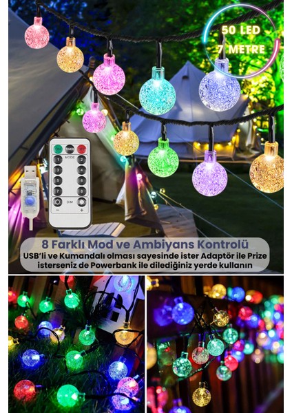 50 Ledli Usbli Kumandalı 8 Modlu Kristal Toplu LED Işık Parti Süsleme Organizasyon RGB Çok Renkli Işık fiyatları