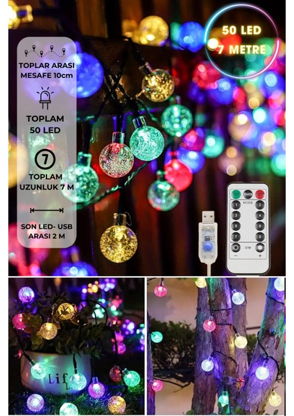50 Ledli Usbli Kumandalı 8 Modlu Kristal Toplu LED Işık Parti Süsleme Organizasyon RGB Çok Renkli Işık fırsatları