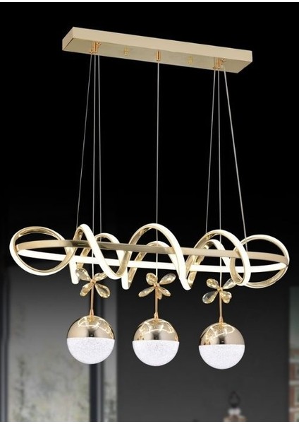 Yemek Masası - Sarmaşık 3 Top Gold - LED Avize - 3 Renk