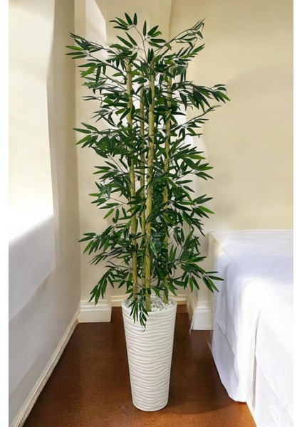 Yapay Çiçek Beyaz Saksı Kalın Bambu Ağaç 180 cm Yükseklik