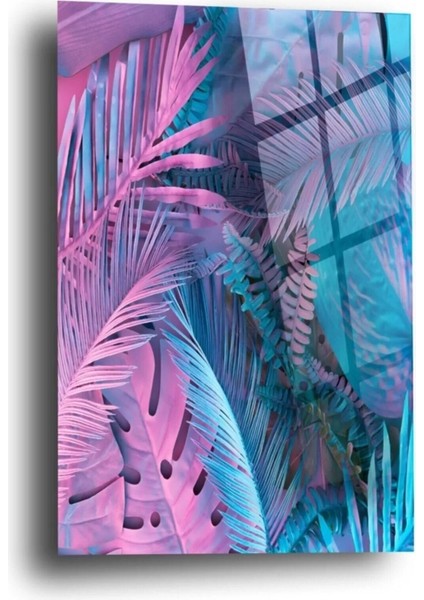 Renkli Tropikal Yapraklar Cam Tablo Duvar Dekarasyonu fiyatları