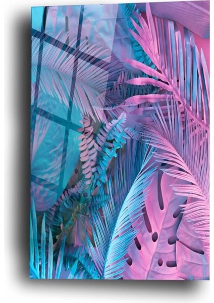 Renkli Tropikal Yapraklar Cam Tablo Duvar Dekarasyonu modelleri